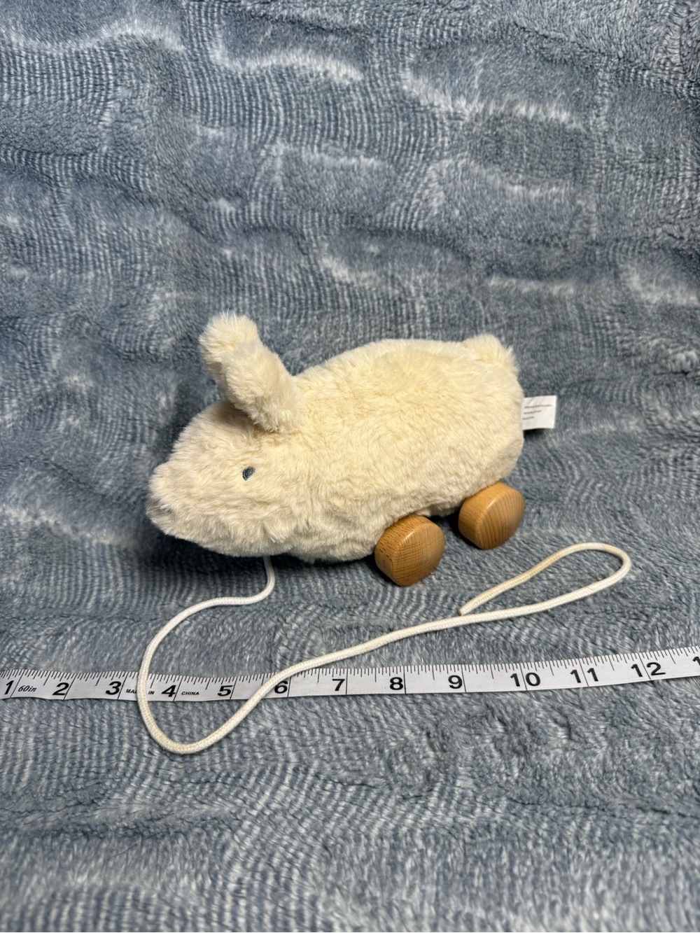 Cloud Island Plush Bunny Rabbit Wooden Wheels Pull Toy Cream White Soft